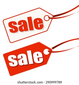 two white and red hang tags with ribbon for SALE