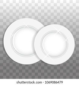 Two white round plates or dishes isolated. Vector illustration.