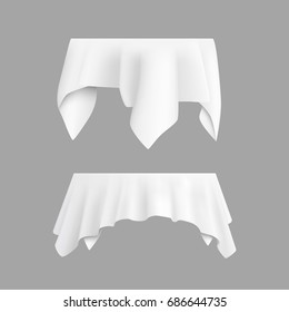 Two white round with table tablecloth. Vector illustration