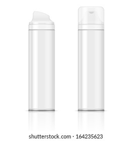 Two White Shaving Foam Or Gel Bottles. Vector Illustration. Packaging Collection.