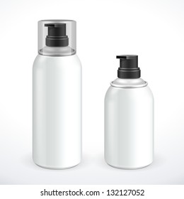 Two White Silver Metal Gray Aerosol Spray Metal 3D Bottle Can: Shave Foam, Paint, Graffiti, Deodorant EPS10