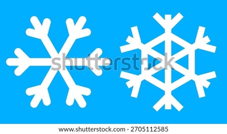 Two white snowflakes on a blue background. New Year, Christmas. Snowflakes for cutting out of paper. Snowflakes with six rays. Flat vector illustration isolated on white background.