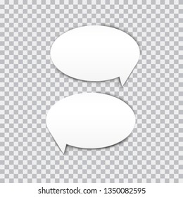 Two white speech bubbles with shadow, paper cut design, vector illustration