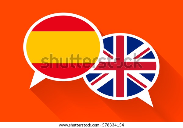スペインとイギリスの国旗がついた白い吹き出しが2つ 英語のコンセプトイラスト のベクター画像素材 ロイヤリティフリー 578334154