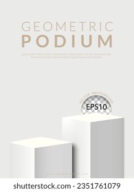 Two white square stand product podium on white background. Vector illustration