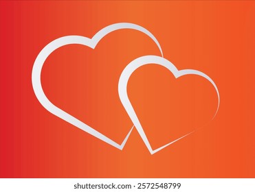 Two white stroke hearts on a radial red gradient background