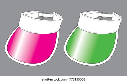 Two White Sun Visor Cap Design With Pink And Green Plastic Transparent, Edge Warp Brim Cap Vector.