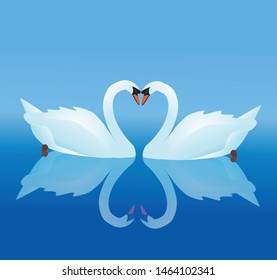 Two white swans floating on the water.