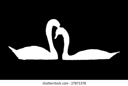two white swans on a black background