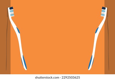 Two white toothbrushes isolated on empty orange background 