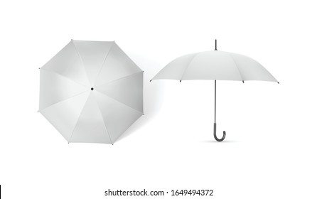 two white umbrellas from different sides isolated on white background vector mock up template