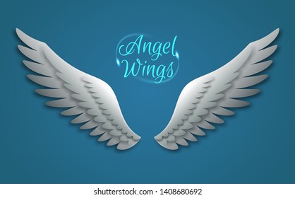 Two White Wings with Shadows. Vector Bird or Angel Wings. Minimalist Illustration in Paper Art Style