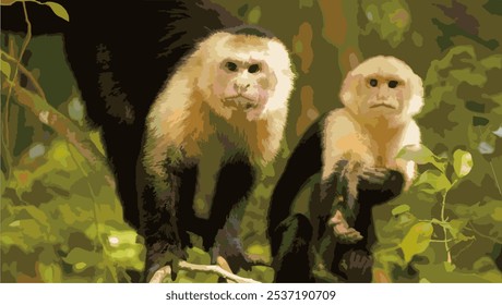 Two White-Faced Capuchin vector design art