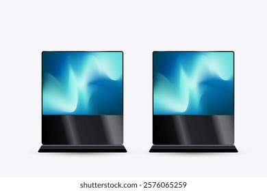 Two Wide LED TV Screens with gradient blue screen. Two large Vertical Led Displays for technology LED Screen Mockup in 3Ds. editable LED vector, illustration