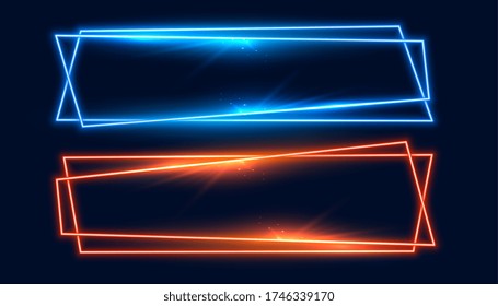 two wide neon frames banner in blue and orange color
