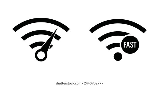 Dos símbolos wifi. Conexión rápida a Internet, red pública. Signos simples monocromáticos. Iconos de wi-fi negros. Acceso inalámbrico a Internet. Señal wifi de alta calidad. Ilustración vectorial plana