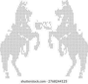 Two wild equines rearing up on their hind legs in a display of strength. The stippled texture adds raw energy to this animal illustration.