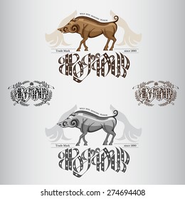 two wild or hunting labels with engraving style boar or hog color and black