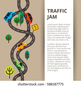 Two winding roads with colorful cars and road sign in modern flat style for web banners and info graphics.