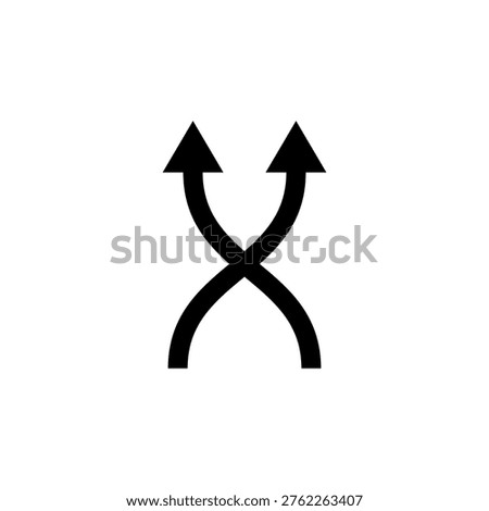 Two winding wavy curved arrows crossing. Vector icon and illustration on white background.
