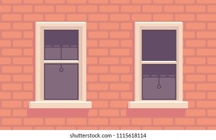 Two windows on a brick wall - vector illustration in trendy flat and modern style.