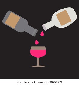 two wine bottle with red wine glass illustrator