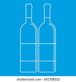 Two wine bottles icon blue outline style isolated vector illustration. Thin line sign