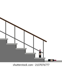 Two wine bottles on the stairs on a white background