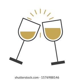 two wine cups icons isolated. black and gold. vector illustration