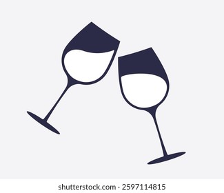 Two wine glass icon for Celebrations and Social Events Invitations. High quality vector illustrator.