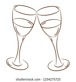 Two wine glasses cheers isolated on white background. Vector