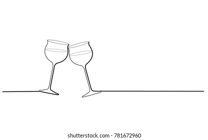 Two wine glasses cheers isolated on white background. For web site, poster, placard, party card and ad. Useful for advertisment, marketing and advert. Creative modern concept, vector illustration