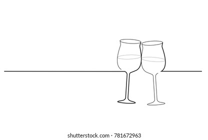 Two wine glasses cheers isolated on white background. For web site, poster, placard, party card and ad. Useful for advertisment, marketing and advert. Creative modern concept, vector illustration