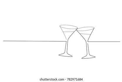 Two wine glasses cheers isolated on white background. For web site, poster, placard, party card and ad. Useful for advertisment, marketing and advert. Creative modern concept, vector illustration