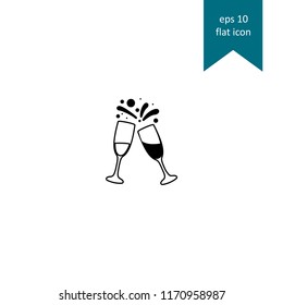 Two Wine Glasses, Cheers Vector Icon