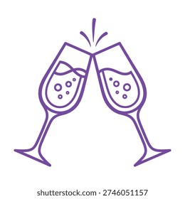 Two wine glasses clinking in celebration with bubbly liquid
