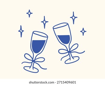 Dos copas de vino tintineando, copa de champán, celebración de ocasión festiva