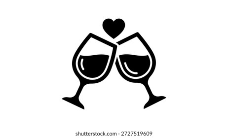 Dos copas de vino tintineando con el corazón por encima de las copas tintineando