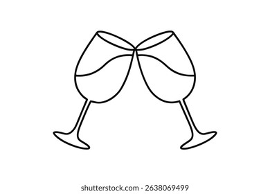 Two wine glasses clinking line drawing simple design
