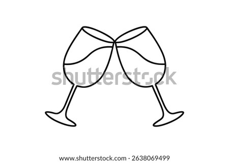 Two wine glasses clinking line drawing simple design