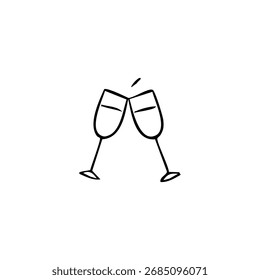 Dois copos de vinho clinking, um simples desenho de linha preta
