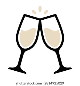 Two wine glasses clinking together with champagne, symbolizing celebration and joy