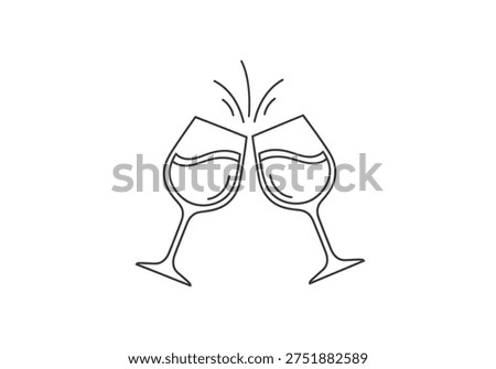 Two wine glasses clinking together in a toast. Symbolizing celebration, romance, cheers, and special occasions.