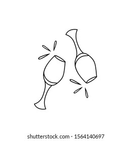 Two wine glasses with drops. Hand drawn illustration