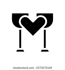 Two wine glasses with heart. Concept of love, romance, and celebration.