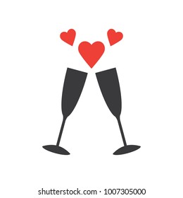 Two wine glasses with heart icon