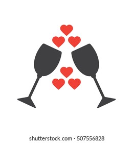 Two wine glasses with heart icon