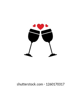 Two wine glasses with hearts vector icon