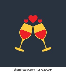 Two wine glasses with hearts vector icon