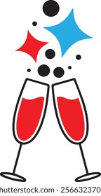 Two wine glasses icon. Clink, cheers and toasting. Vector outline and transparent illustration. Clipart